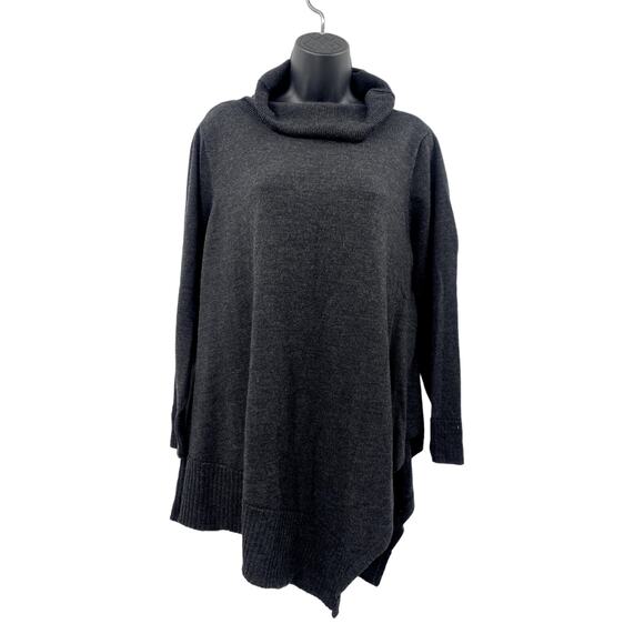 Eileen Fisher Gray Merino Wool Cowl Neck Asymmetrical Hem Sweater - Picture 1 of 6